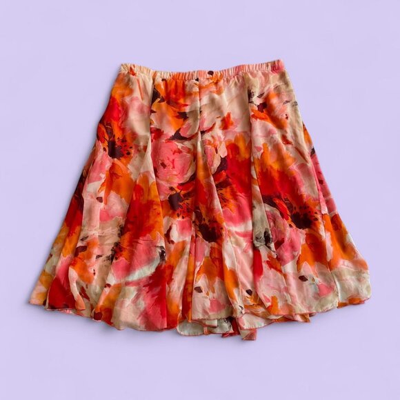 Y2K Pink Orange Floral Chiffon Midi Skirt – Christopher & Banks L - Picture 5 of 8